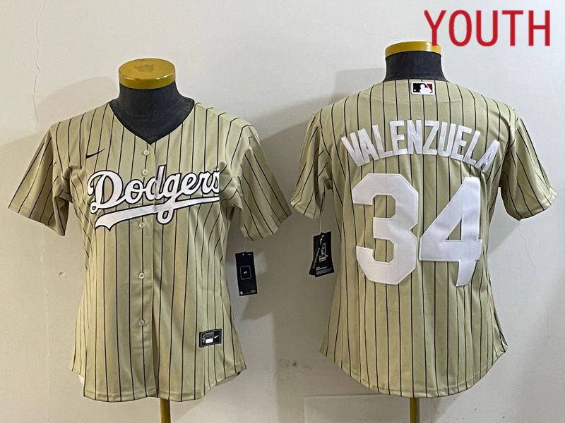 Youth Los Angeles Dodgers #34 Valenzuela Green Stripe Game 2024 Nike MLB Jersey style 1->youth mlb jersey->Youth Jersey